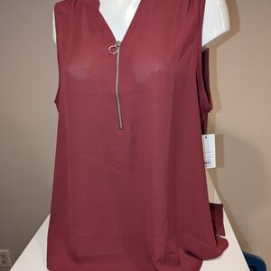 Women's Burgundy Zip-Front Sleeveless Top